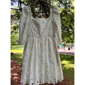 Cara Cara Hart 100% Cotton White Floral Eyelet Minidress Sz8 LNWOT